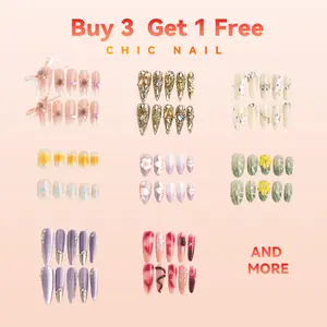 Chic Nails Handmade Summer Press On Set  3D Flower, Glitter Tip, Coffin & Almond Shapes Neon, Squoval, Babydoll Styles