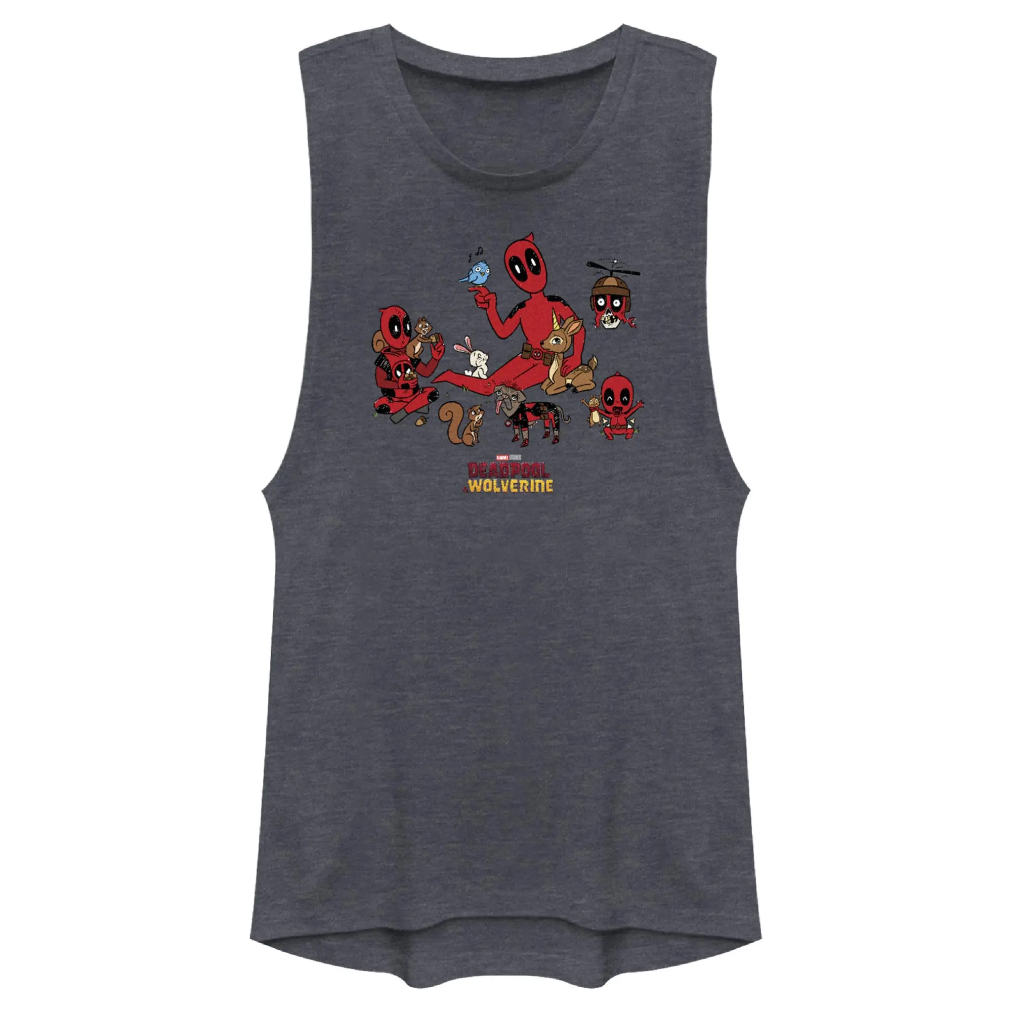 Women's Marvel Deadpool & Wolverine Forest Friends Graphic Muscle Top - Sleeveless, Casual, Stylish Festival Clothes
