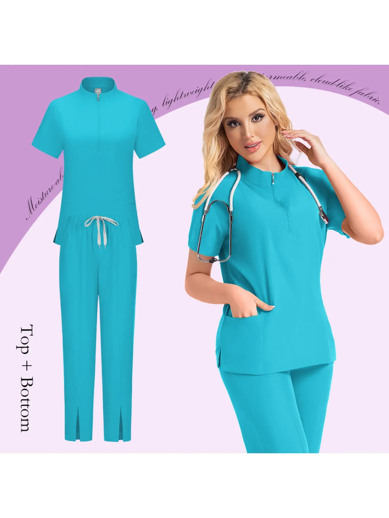 Clinical Scrubs Top Pants Sets Spa Doctor Nursing Clinical Suit Women's Short-sleeved Hand Wash Suit Set Uniforms Woman Scrub Set Nurse Beauty Salon Workwear