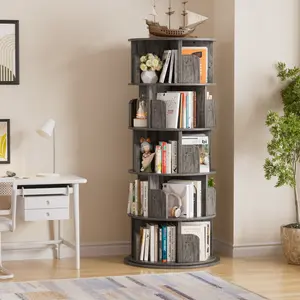 Multi-Tiers Rotating Bookshelf with Baffle，Multi-layer Floor Standing Revolving Bookcase,Open Display Storage Rack Corner Organizer for Small Space