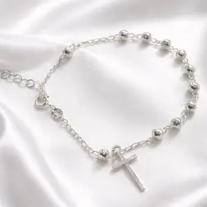 925 Silver Cruz Rosary Bracelet Silver 7. to 8. Length