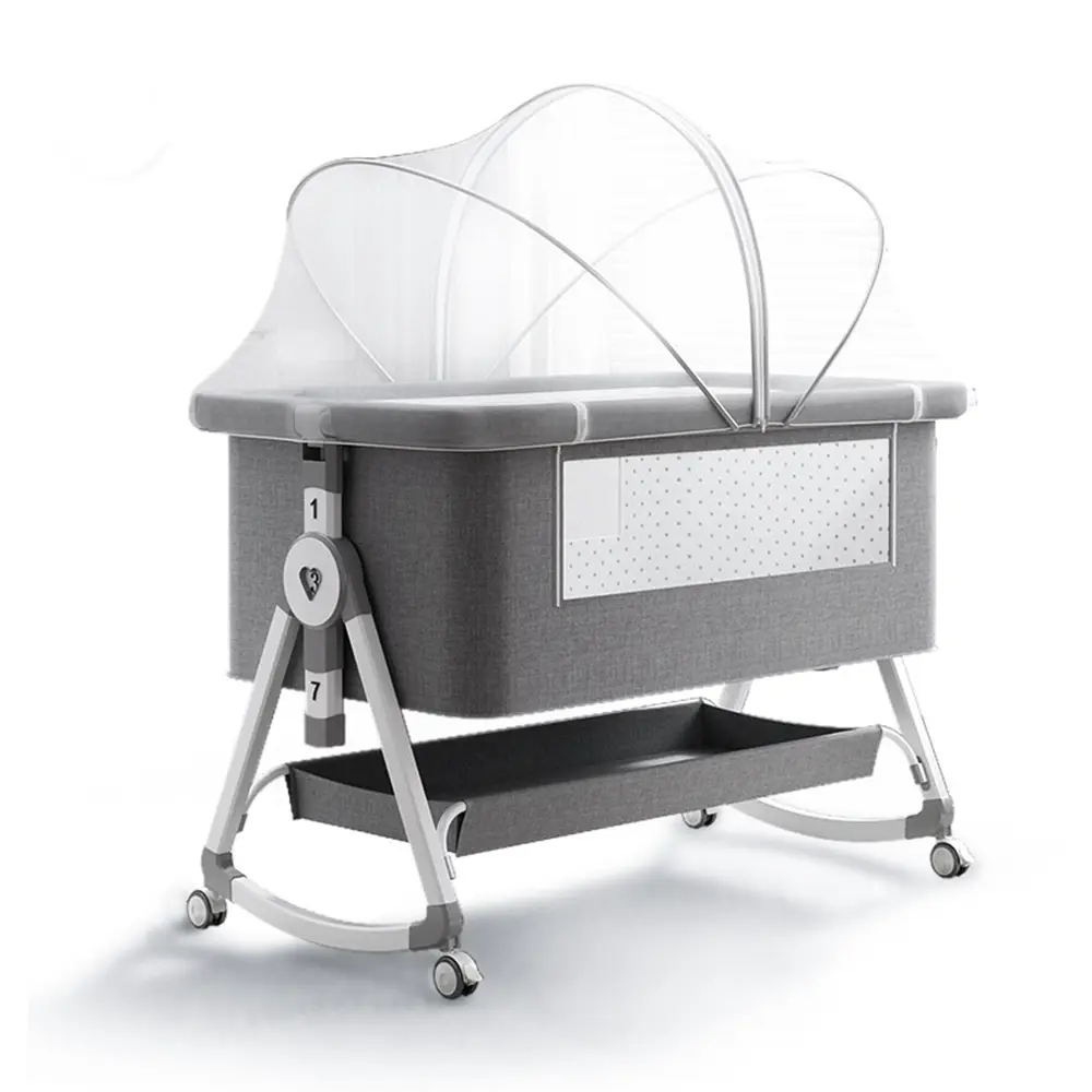 Baby Bassinet, 3-in-1 Bedside Sleeper with Mosquito Net, 7 Adjustable Heights, Portable Folding Infant Crib with Wheels