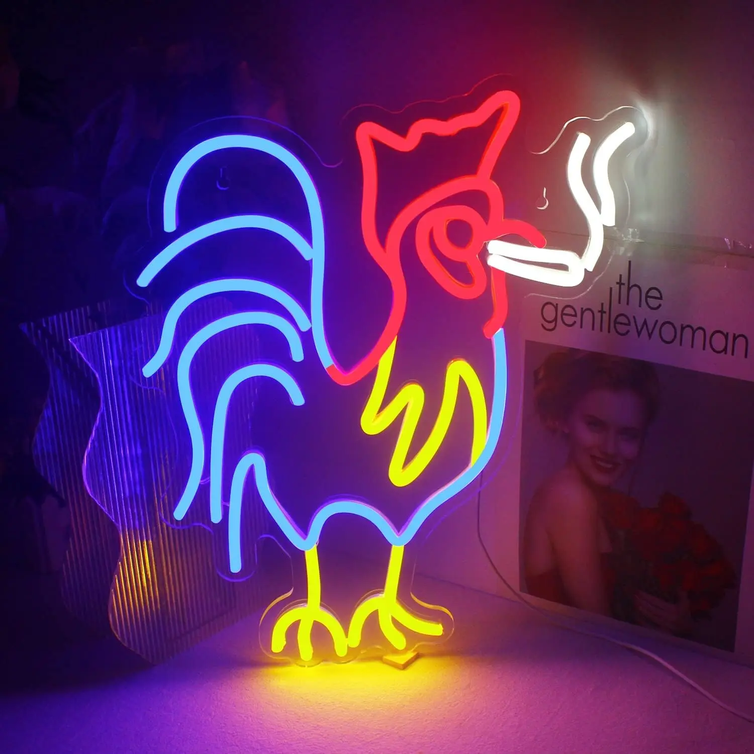 Cool Dad Chicken Neon Light Hanging Decor, USB Powered LED Lamp, Adjustable Brightness, Acrylic Backboard, Colorful Decoration Lighting