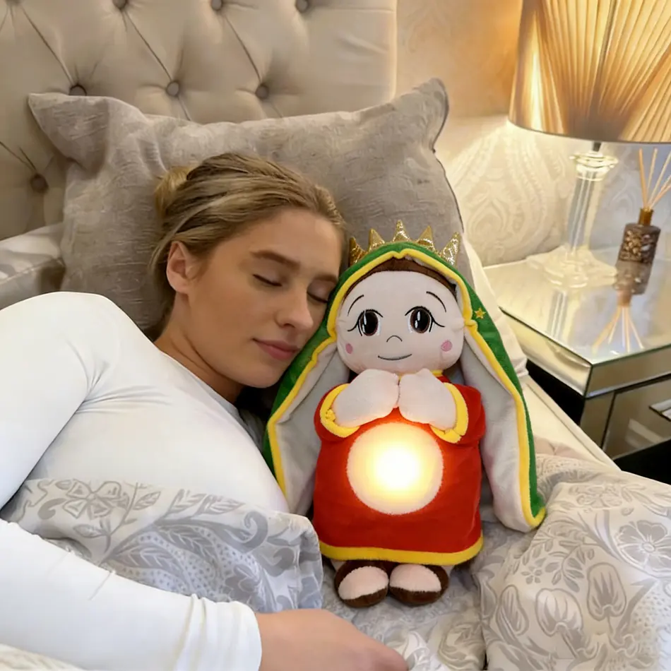 Maria Jesus Religious Stuffed Doll, Kids' Soothing Breathing Toy with Sound and Light, Soft Sleep Companion, Christmas Gift for Children