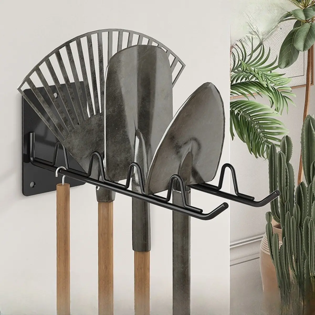 1 Pack Heavy Duty Metal Wall Tool Hanger, Wall Mounted Organizer, Versatile Storage, Black Garage Storage Rack with Raised Rail Design and 3 Hole Mounting, Ideal for Brooms, Shovels, Garden Tools, Father's Day Gift