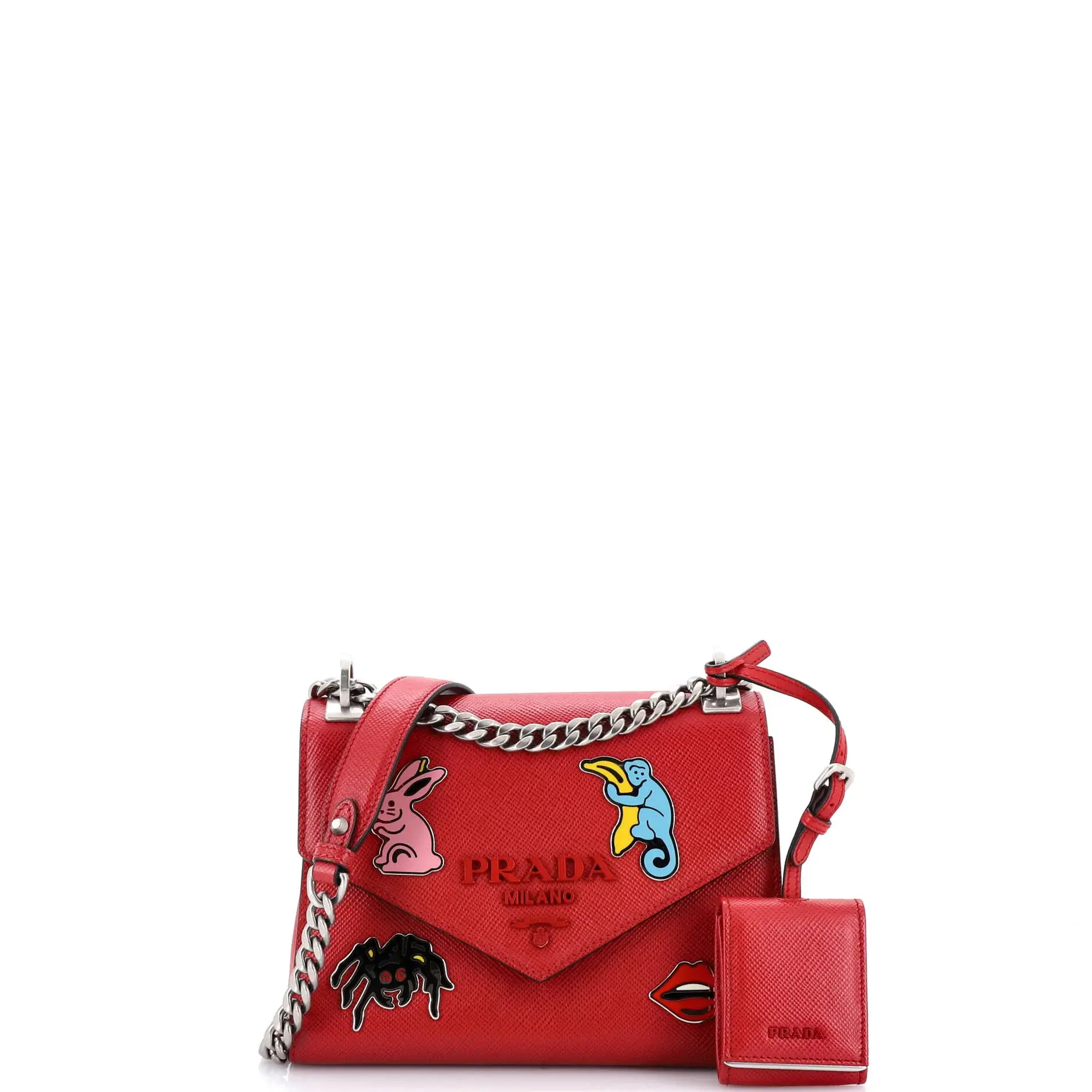 Pre-owned PRADA Leather Shoulder Bags Monochrome Shoulder Bag Embellished Saffiano Small by Rebag