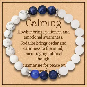 2 Styles Calming Bracelets, Natural White Howlite Sodalite Crystals Bracelet, Relaxing, Healing Heart, Yoga Bracelet, Christmas Gift for Family and Friends