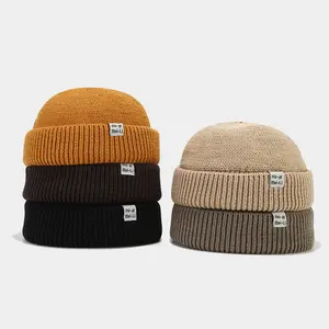 Trawler Beanie  Watch Hat Artsy Vintage Label Letter Knitted Corduroy Bucket Hat for Women Trendy Korean Style Internet Celebrity Fashion Yarn Landlord Hat in Mustard Brown Black Beige Machine Washable