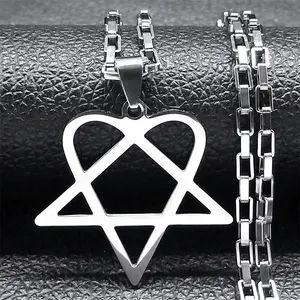 Hip Hop Rock Music Him Heartagram Star Heart Necklace for Women Men Stainless Steel Y2k Black Metal Band Goth Punk Chain Jewelry