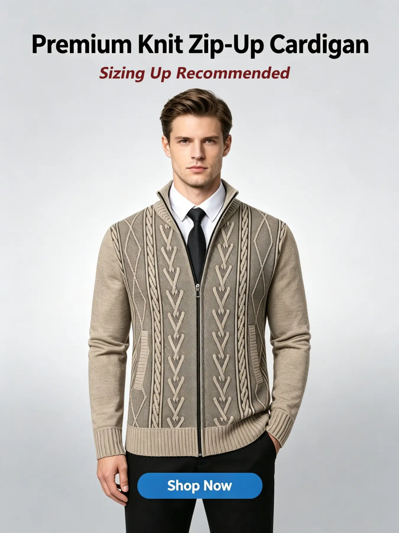 Men's Stand Collar Zip Knit Sweater, High-Quality Windproof Design, Comfortable Ribbed Hem, Practical Pockets, Ideal for Daily Wear