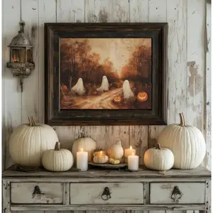 Moody Ghost Poster Autumn Landscape Vintage Style Wall Art Halloween Decor Spooky Fall Art