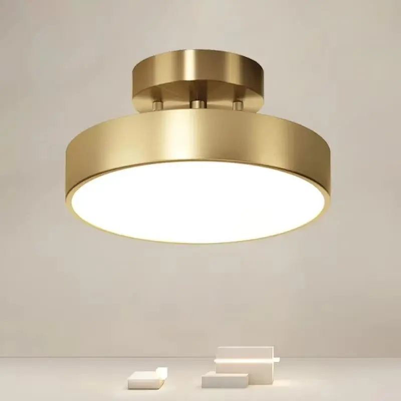 Modern LED Ceiling Light Fixture, Home Ceiling Lighting, Simple Copper Metal Lamp, 15/20/30cm Indoor Lighting for Hallway Entry Balcony Study Room