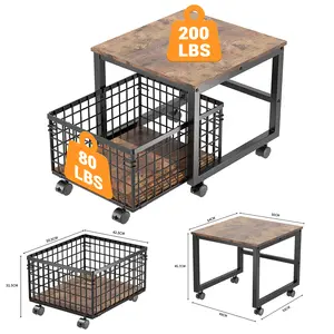 Mini Fridge Stand with Large Capacity Drawer, Portable Refrigerator Table with 4 Lockable Wheels, Portable Storage Organizer Rack with Drawer Basket, Rolling Fridge Cart for Home