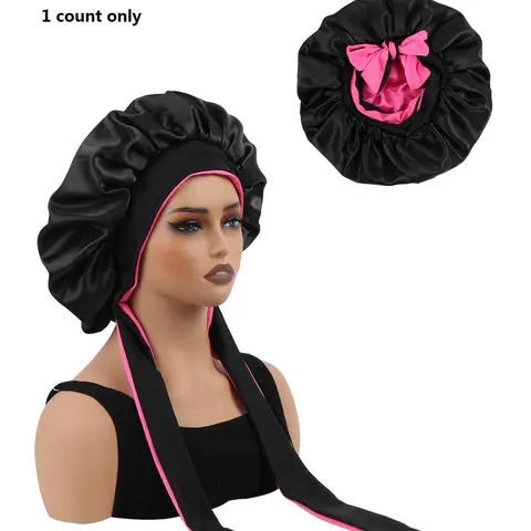 Satin Sleeping Bonnet with Ribbon, Elastic Satin Bonnet with Two Sides Available, Sleeping Bonnet for Women, Elastic Satin Bonnet for Sleeping, Sleep Caps