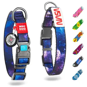 Adjustable Nylon Dog Collar with QR ID Tag for Small Medium