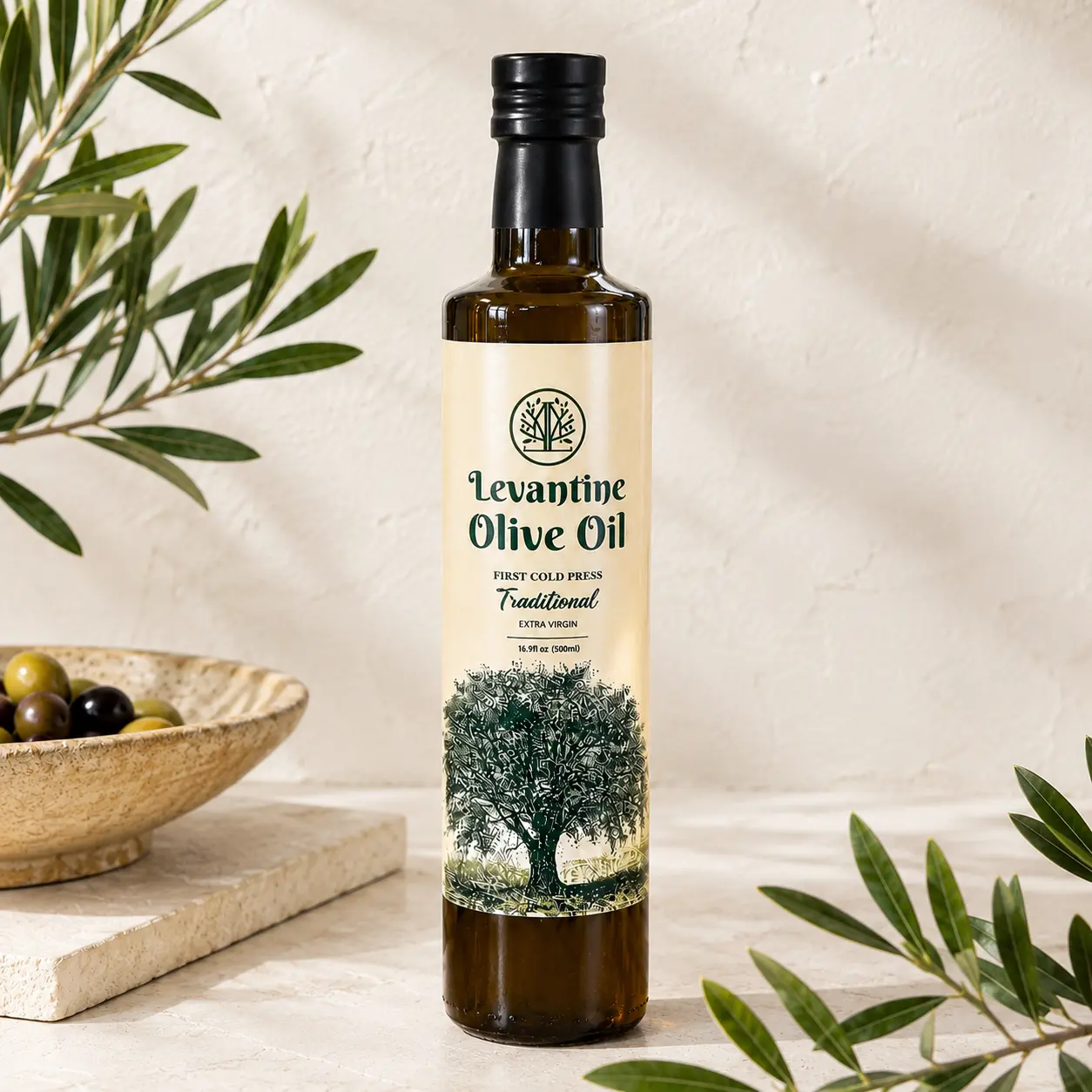 Levantine Traditional Extra Virgin Olive Oil, Premium Natural First Cold Press, Vegan Real Olive Oil with Rich Flavor
