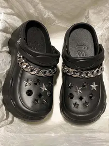Women's Summer Y2K Cyberpunk Style Open-Toe Holey Shoes, Eva Thick Sole Heel Boosters, Comfortable Beach Sandals for Outdoor Wear