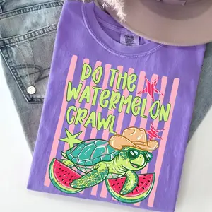 Comfort Color Do The Watermelon Crawl Shirt, Striped Turtle Summer Shirt, Preppy Turtle Tee, Fruit Tee, Cowboy Turtle Vacation Turtle Shirt