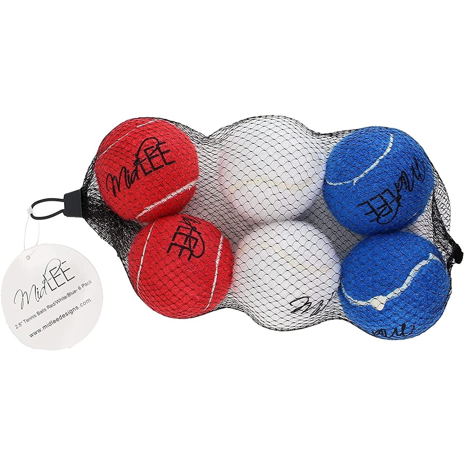 Midlee 4th of July Dog Tennis Balls – Red White & Blue 6 Pack Standard Size 2.5" Patriotic Fetch Toys for All Dogs Midlee 4th of July Dog Tennis Balls – Red White & Blue 6 Pack Standard Size 2.5" Patriotic Fetch Toys for All Dogs