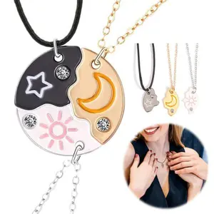 Upgrade Set of 3 Sun, Moon & Star Magnetic Necklace, Puzzle Design BFF Jewelry for Best Friends & Sisters, Ideal Friendship Gift with Rhinestone Detail, Perfecy for Birthday, Anniversary