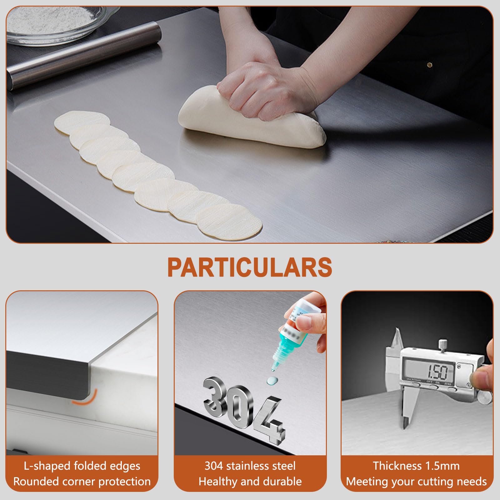 Stainless Steel Cutting Boards for Kitchen, Kneading Cutting Board Mats, Metal Cutting Board for Meat, Fruits, Vegetables, Bread, and Baking Small Cutting Boards (40 x 60cm/15.7 x 23.62 in)