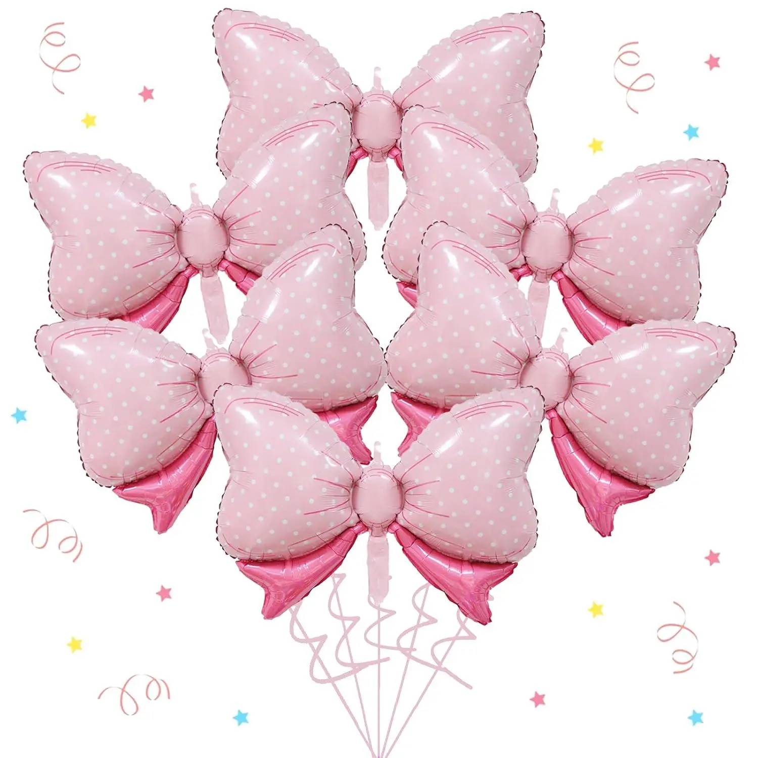 6 Pcs 35 Inch Jumbo Minnie Bow Balloons, Kawaii Pink Mouse Birthday Decorations, Polka Dots Foil Pink Bow Balloons，Party Decorations For Baby Shower, Wedding