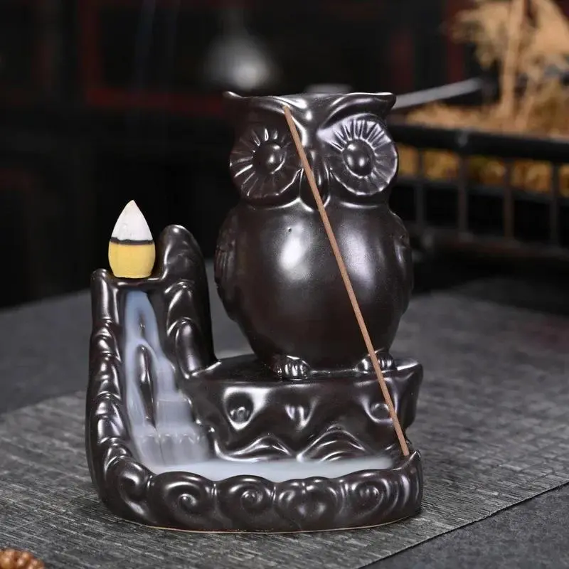 Owl Design Incense Burner, 1 Count Ceramic Incense Holder with 20pcs Incense, Home Decor Ornament, Desktop Decoration for Living Room Bedroom Office, Freshener, Scented Home Fragrance