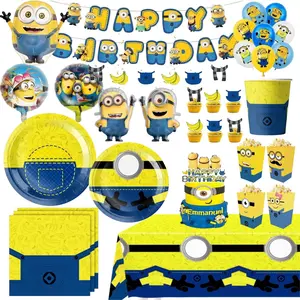 Cartoon M&Minions Birthday Party Supplies Big Eye Yellow Man Tableware Plate Cup Balloons for Kids Party Gifts Baby Shower Favor