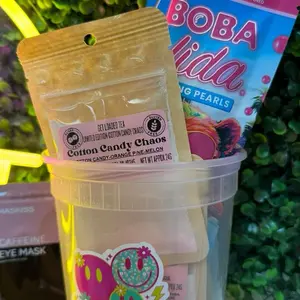 12 pk bundle Cotton Candy Chaos Loaded Teas- with plastic cup!! Sweet treat-caffeine eye mask stick-popping BOBA-keychain-Drink Package Sugar FREE