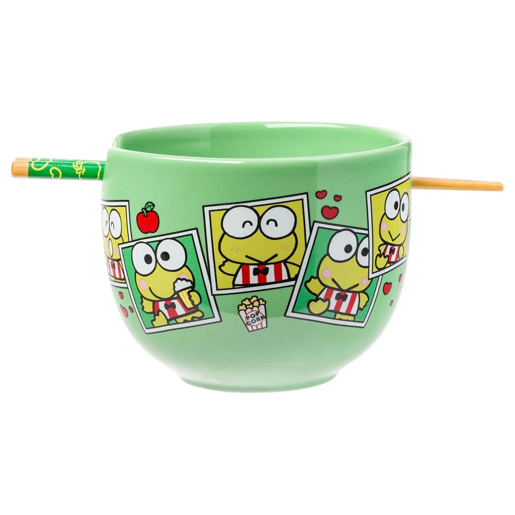 Sanrio Keroppi Cartoonish Ceramic Ramen Bowl and Chopstick Set - Kitchenware, Dinnerware Tableware for Dining Use