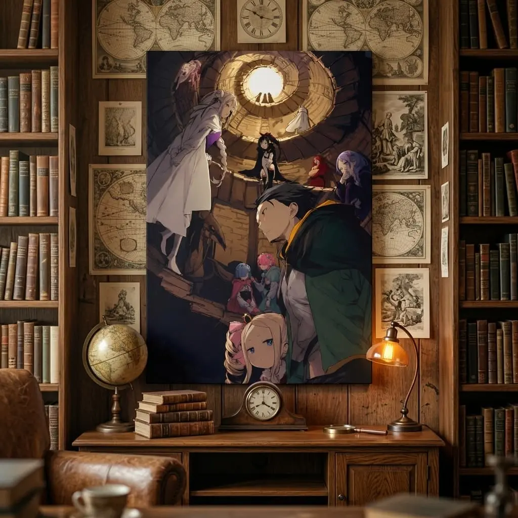 Re:0 Anime 1-Piece Canvas Art Poster Print - Emilia, Rem, Ram, Subaru, Beatrice Tower Fantasy - Framed/Frameless Otaku Gift - Fade-Resistant Home Decor for Gaming Rooms