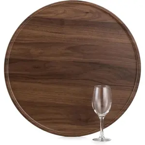 Large Ottoman Serving Tray: Round Wooden Trays 18" Contemporary Decorative Coffee Table Tray Circle Big Platter Modern Home Decor for Living Room