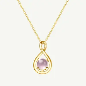 "Infinite Embrace" October Birthstone Quartz Infinity Symbol Sterling Silver Pendant Necklace - Gold