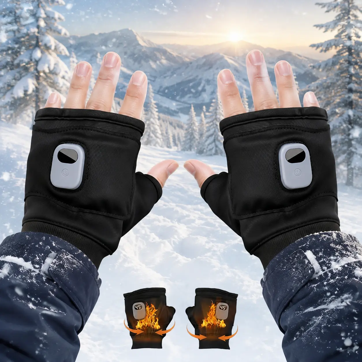 Smart Thermostatic Heated Fingerless Gloves,Rechargeable Heated Gloves,Portable Heating Glove with Digital Display,Three-Speed Adjustable Temperature, Heating Glove for Women Men