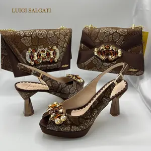 Luigi Salgati High-Heeled Sandals with Rhinestone Bow & Matching Handbag Set for Women in European Sizes 37-42