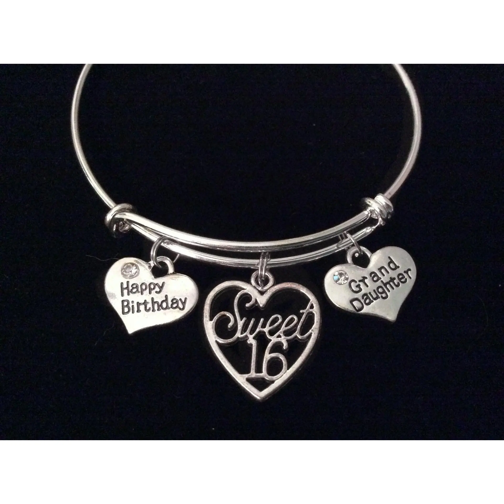 Granddaughter Happy Birthday Sweet 16 Expandable Charm Bracelet Adjustable Bangle Teenager Teen Gift Sixteen Grand Daughter