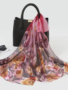 Women's Boho Geometric Print Chiffon Scarf, Lightweight Summer Sun Protection Shawl, Elegant Long Wrap Headscarf for Beach