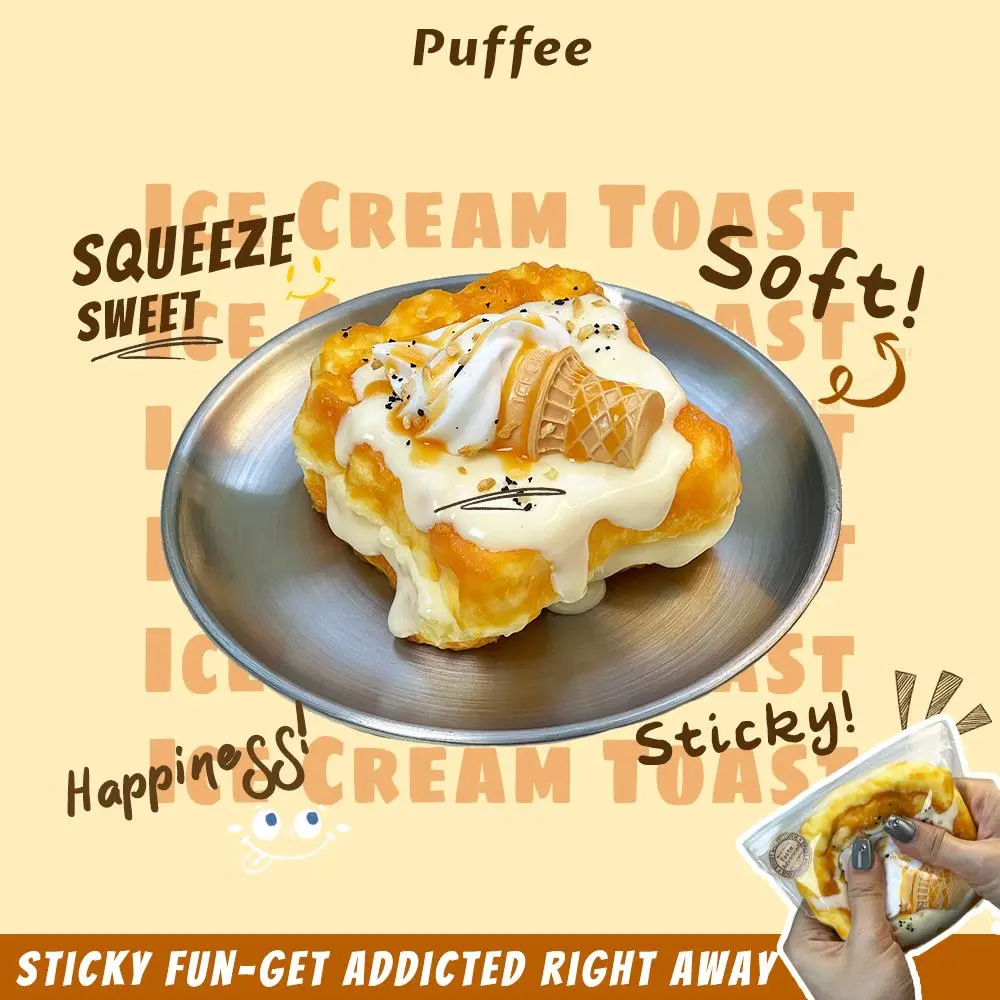 Ice Cream Toast Food-grade Silicone Taba Squishy, Handmade Creamy Soft Stress Relief Squeeze Toy, Christmas Easter Gift