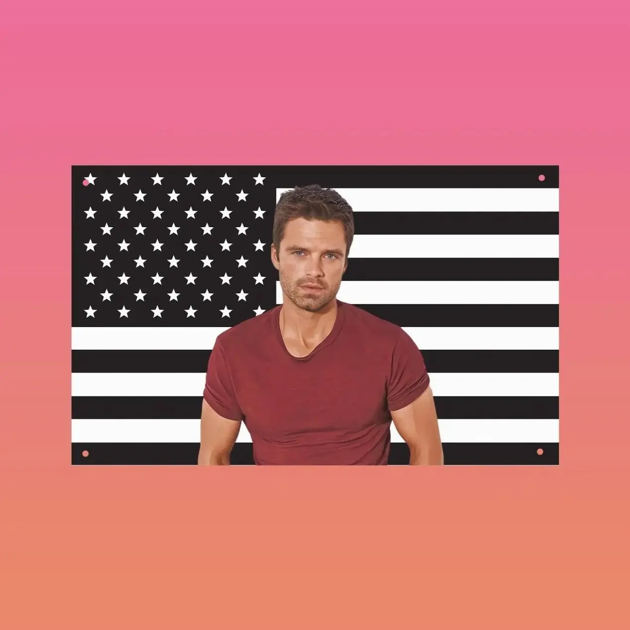Bucky Barnes Black USA Flag - Winter Soldier Marvel Tapestry, Sebastian Stan Wall Decor, Superhero Fan Room Banner