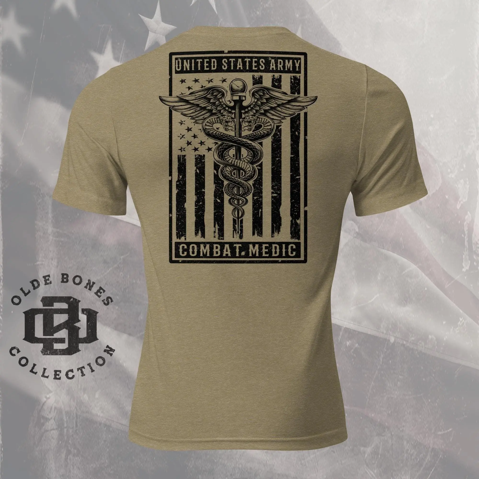 Tri-Blend Olive Army Combat Medic Military T-Shirt