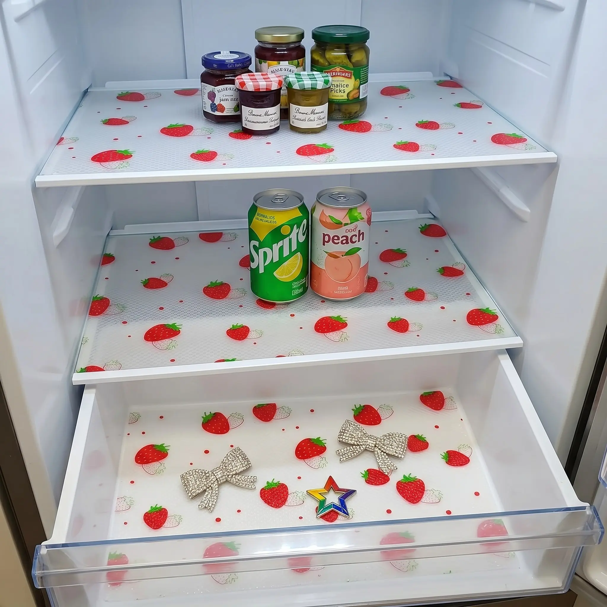 4pcs/8pcs Fridge Liners, Refrigerators Mat, Moisture-Proof & Non-Slip, Washable & Reusable, Eva Material, Strawberry Pattern, Kitchen Decor, Drawer Pads, Cabinet Mats