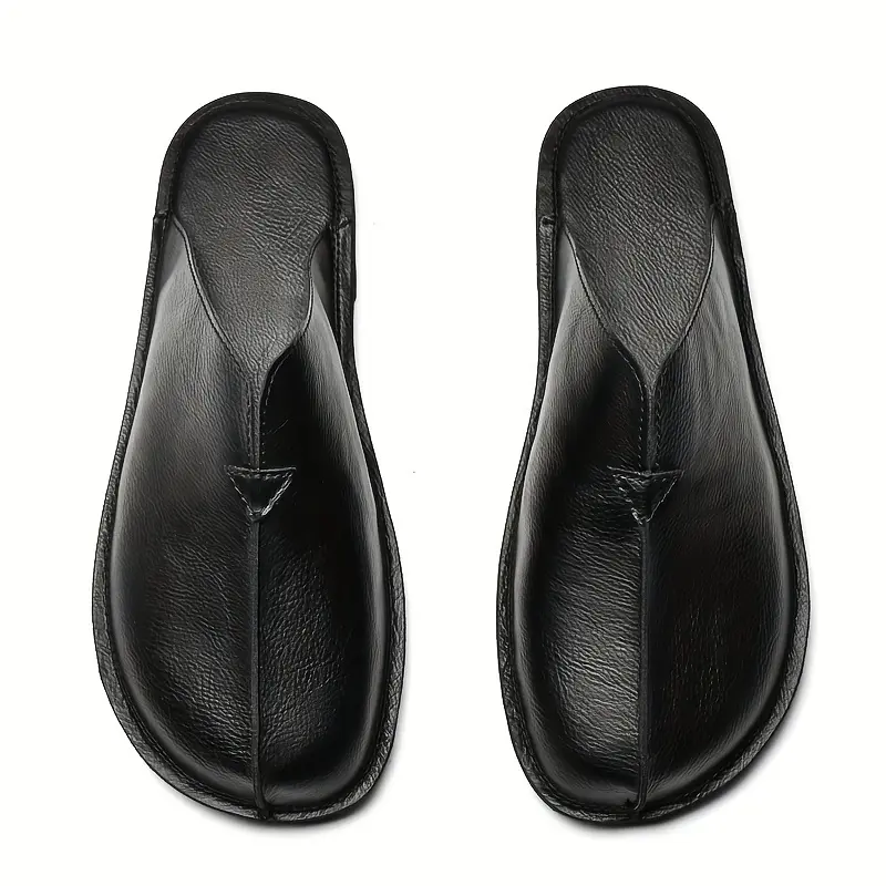 Men's Backless Mules in Vintage Synthetic Leather, Solid Color Casual Slip-Ons with a Round Toe and Rubber Sole, Shoe, Footwear, Universal