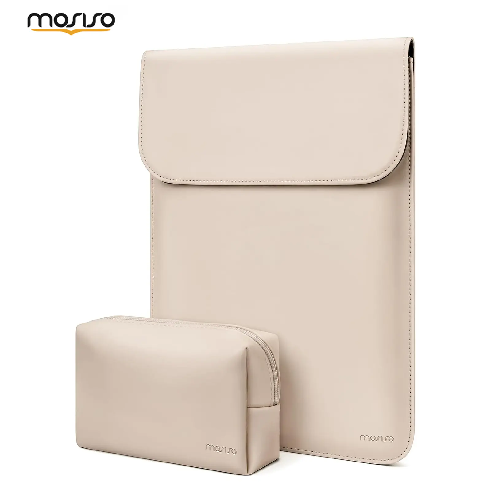 MOSISO 13-13.3 Inch Laptop Sleeve Case with Small Accessory Pouch, Faux Suede Protective Computer Bag Compatible with MacBook Air 13, Pro 13/14, M5 M4 M3 M2 M1, Apricot