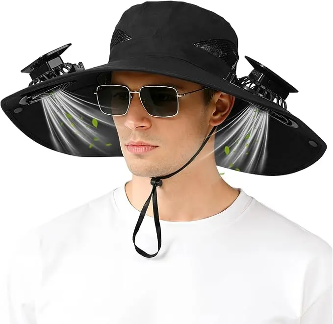 Solar Fan Hat,Solar Powered Fan Hat for Men Women,Wide Brim Sun Hat with 2 Solars Fan,2-in-1 Hands-Free Hats Fans