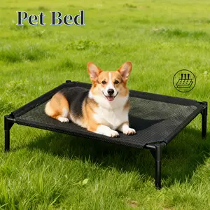 Elevated Dog Bed-Breathable Elevated Cooling Dog Bed, Chew Proof Elevated Dog Bed for Large Dogs, Raised Cot for Indoor/Outdoor/Camping Use, Frame with Washable Cooling Breathable Mesh Anti-Slip Feet, Indoor Pet Bed,Durable Cooling Pet Bed,Black