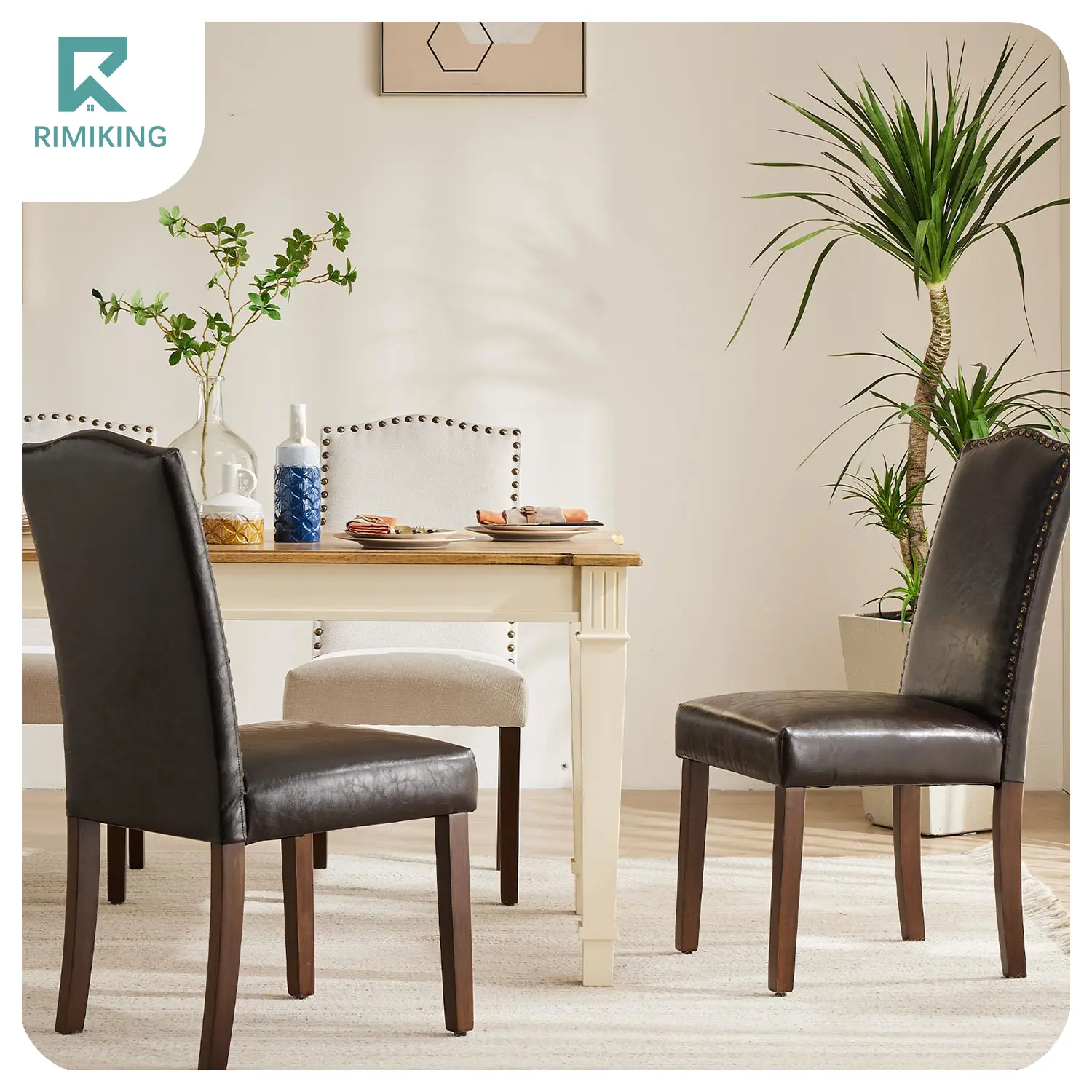 [FathersDayGift] RIMIKING Upholstered Dining Chair – Elegant Wingback with Nailhead Trim, Comfortable Seat,Soft, Skin-Friendly Fabric