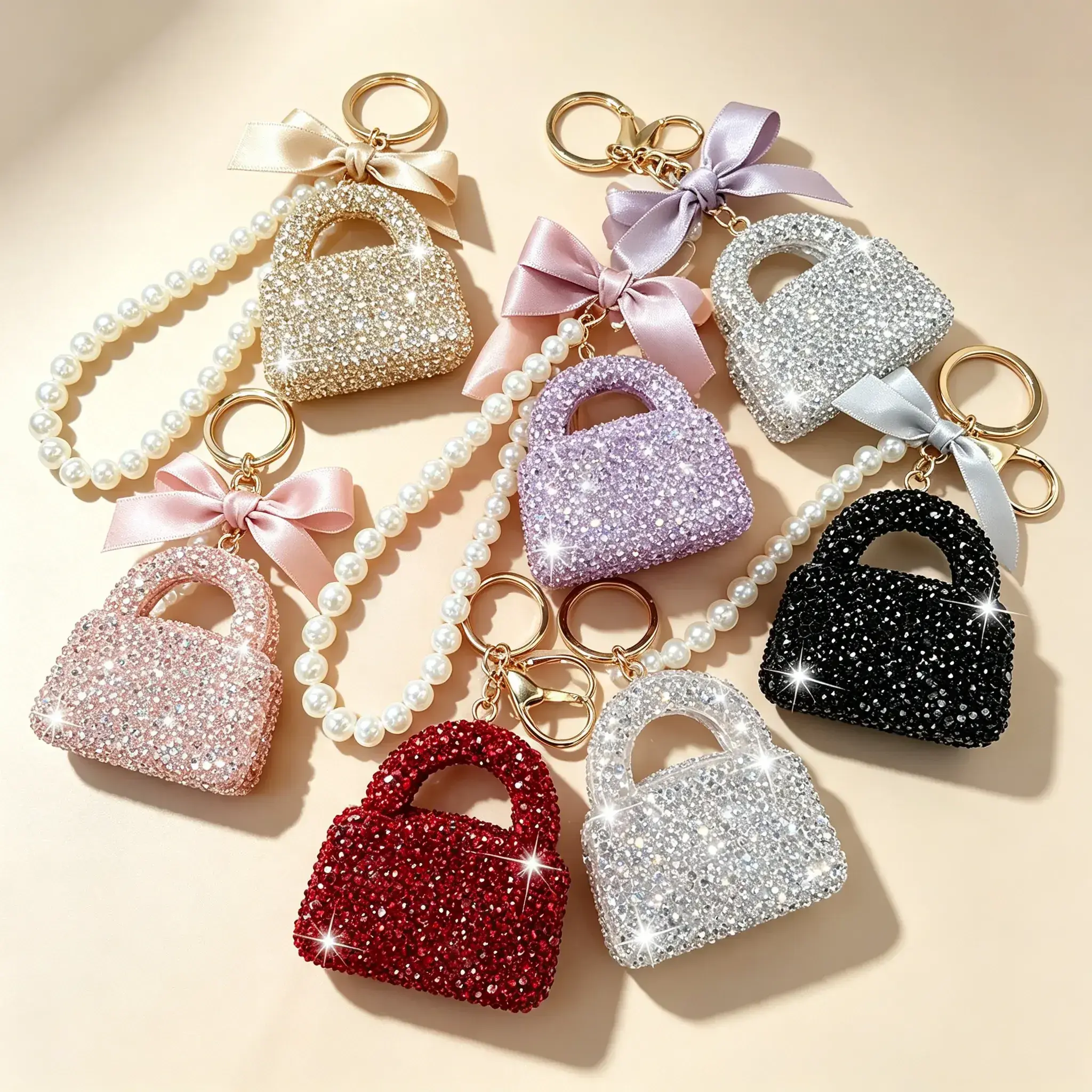 Stylish Rhinestone Bow Design Keychain, Exquisite Handbag Pendant for Ladies, Nice Holiday Present Accessory
