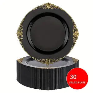 30pcs Plastic Plates with Vintage Edges, Reusable Heat Resistant Dessert Plates, 7.5 Inch for Weddings Parties Holidays