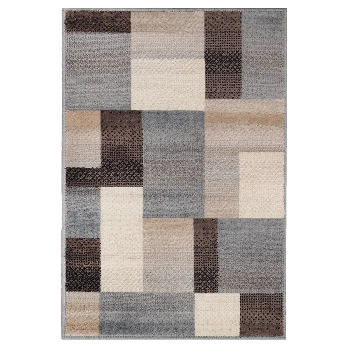 HomeRoots 5' x 8' Machine-Power-Loom Polypropylene Patchwork Eclectic Rug - Stain-Resistant Grey & Brown Rectangle, Durable Cozy Decorative Modern Floor Rug for Living Room, Kids Rooms