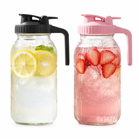 Vintage Half Gallon Mason Jar Pitcher Large 64 oz Wide Mouth with Lid - 2 Quart Airtight Glass Jug for Water, Juice, Milk, Tea, Iced Coffee and Drinks, tiktokshopblackfriday